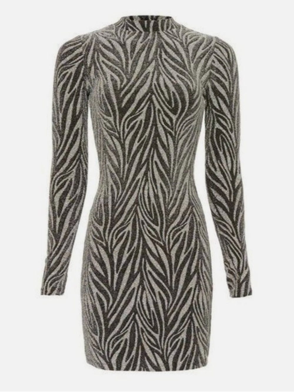 AllSaints Long-Sleeve Zebra-Print Bodycon Dress in Black and Silver
